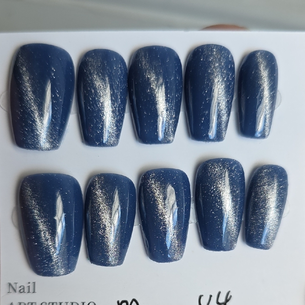 Blue and Silver Glitter Press-On Nails